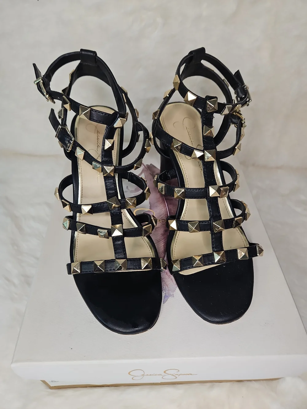 Black Studded Strappy Heels - Women Size 7 Jessica Simpson